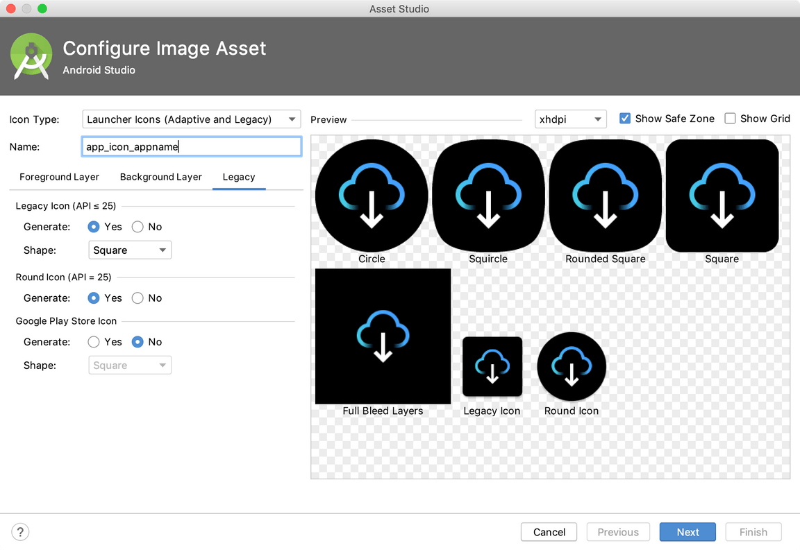 Image Asset Studio settings for Laucher icons